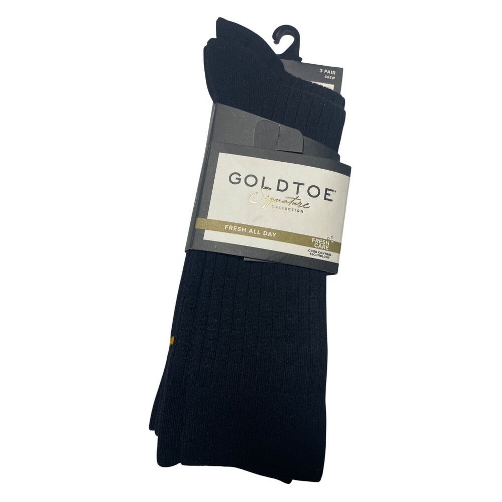 Goldtoe Signature Mens Black Crew Socks 3 Pair Shoe Sizes 6-12.5 - Picture 2 of 4